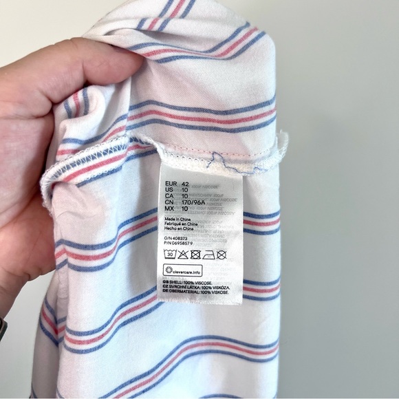 Divided H&M V neck Womens 10 Striped Button Down Crop Tie Long Sleeve Tee 0182 - Picture 4 of 6